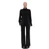 OOTN Straight Pants Suit Female Loose Tops Two Pieces Outfits Casual Long Sleeve Shirt 2023 Elegant Satin Women's Matching Sets - Image 4
