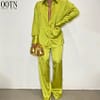 OOTN Straight Pants Suit Female Loose Tops Two Pieces Outfits Casual Long Sleeve Shirt 2023 Elegant Satin Women's Matching Sets - Image 6