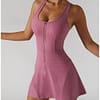 womens gym tennis dress with shorts two piece ladies blue tank jean dress 2022 sports activewear set with bra cup pad - Image 4