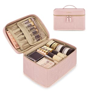 2021 Bagsmart Double Layer Foldable Travel Toiletry Bag Makeup Storage Quilted Make Up Vanity Box Organizer Cosmetic Bags