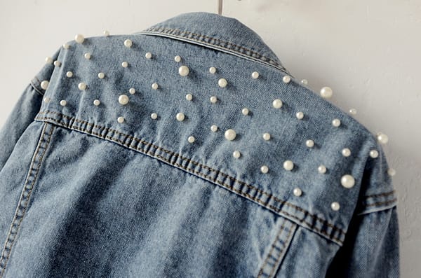 2021 Hot Selling custom Women Pearl Denim jacket Beaded Jackets Loose And Thin  New Short Style wedding Denim Coat - Image 2