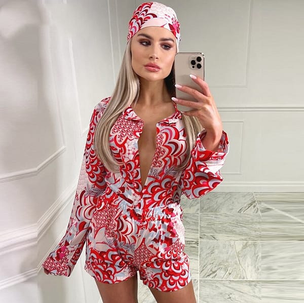 Long Sleeve Blouses Tops Shirts and Mini Shorts Set Y2K Casual Three Piece Sets Party Sexy Outfits 10% Print Summer Women Red - Image 2