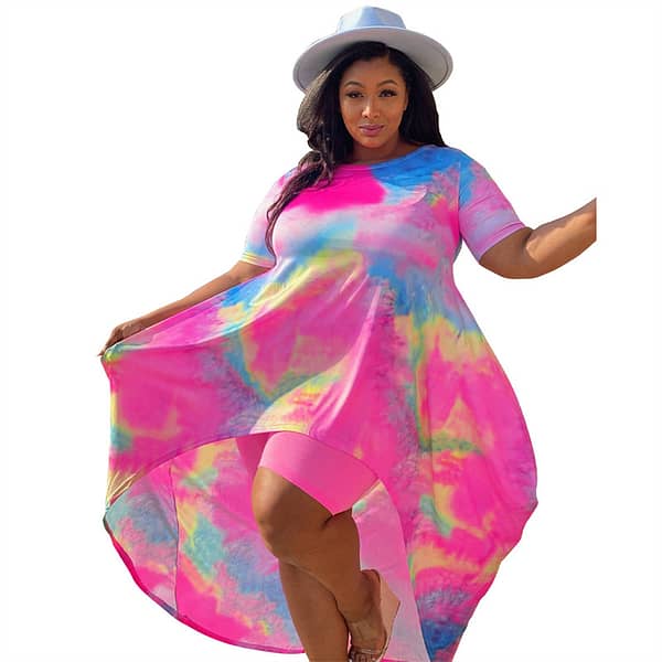 Women Plus Size Sweatsuit High Streetwear Shorts And Tie Dye Dress T-shirt Matching Two 2 Piece Set Tracksuit Outfits