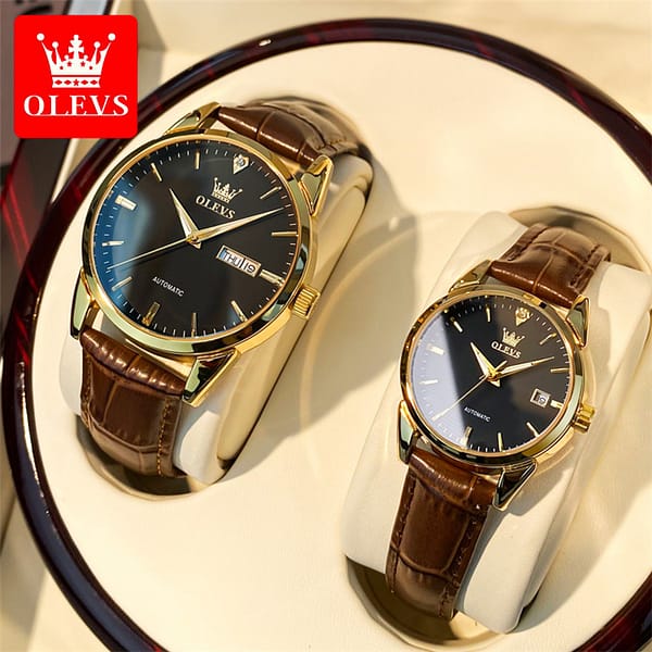 Top Luxury Brand Olevs Couple leather Watches Set Waterproof Men Watch Wristwatches Custom Women Automatic Watch 6629 - Image 2