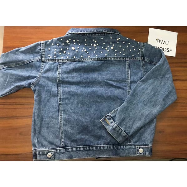 Pearl beaded ladies denim jeans jackets coat casual bomber jean jacket for women - Image 4