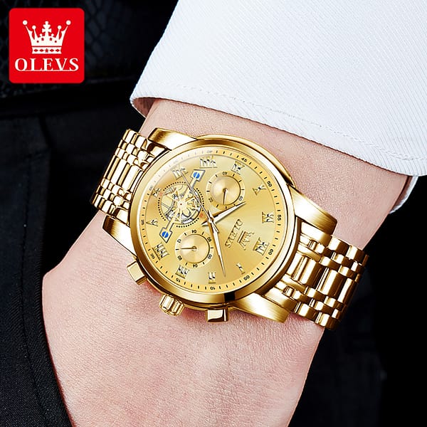 OLEVS 2859 Fashion Business men quartz watch tourbillon logo design multi-time zone steel watch Luxury Quartz Wristwatch - Image 3