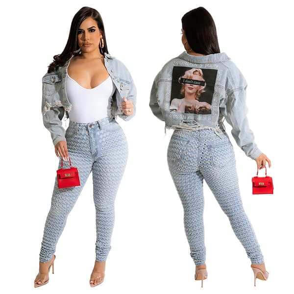 2023 Women Jeans Jacket New Design Jeans Coat Fashion Printed Denim Jacket Oversized Casual Denim Jackets For Women