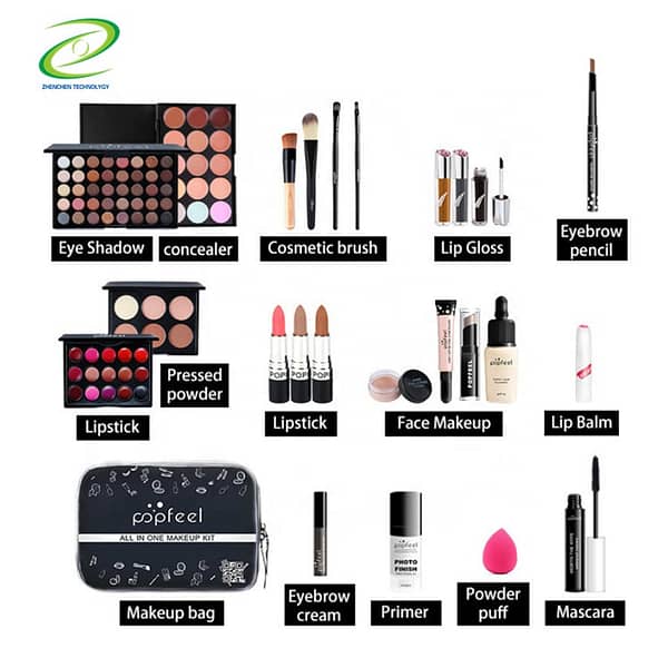 24PCS/Set Make Up Sets Cosmetics Kit Eyeshadow Lipstick Eyebrow Pencil Lip Gloss Makeup Brush Powder Puff with Makeup Bag Kit - Image 2