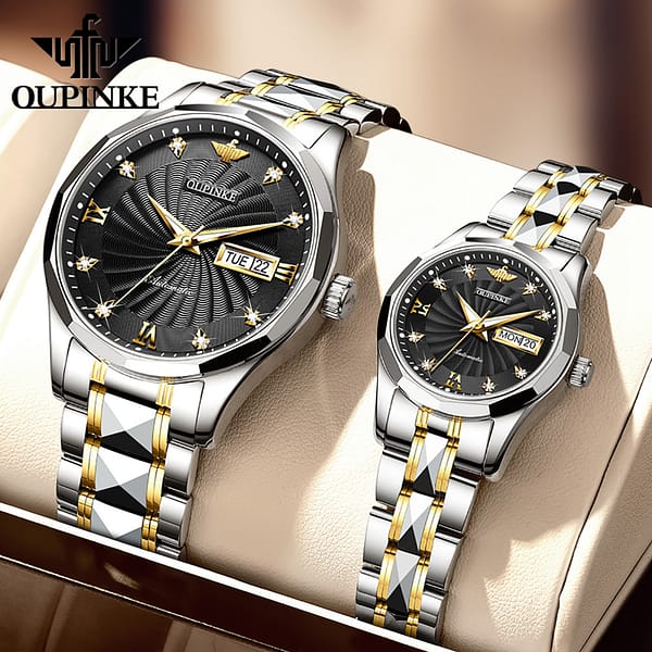 Oupinke 3169 Lovers Waterproof Custom Logo Low MOQ High Quality Simple Luxury Original Brand Couple Men Women Mechanical Watch - Image 3