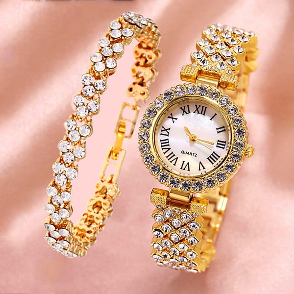 Fashion  luxury watch bling bling full crystals lady watches crystal rose gold bracelet souvenirs gift sets - Image 2