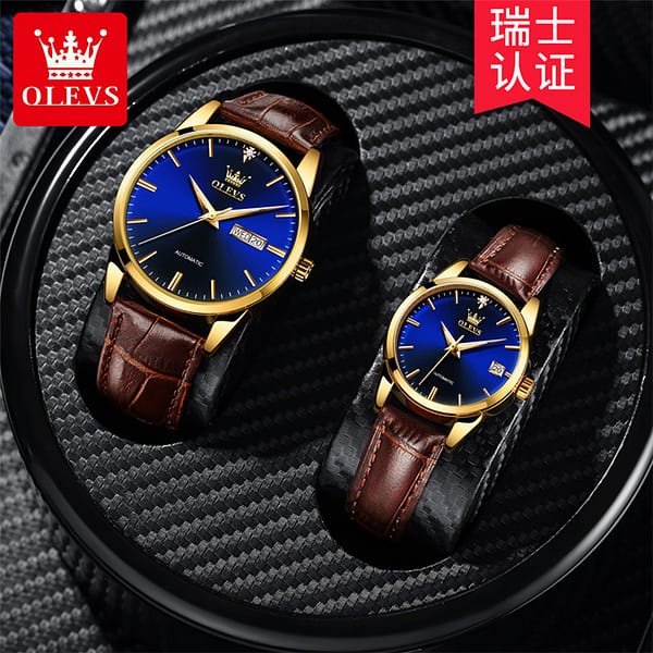 Top Luxury Brand Olevs Couple leather Watches Set Waterproof Men Watch Wristwatches Custom Women Automatic Watch 6629 - Image 3