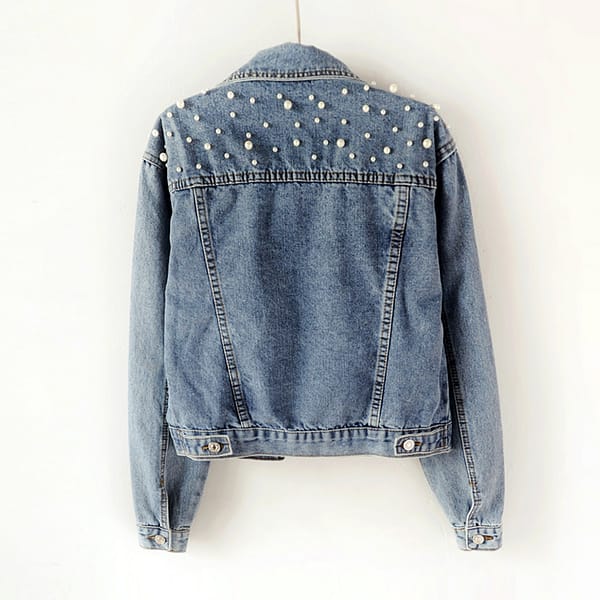 Pearl beaded ladies denim jeans jackets coat casual bomber jean jacket for women