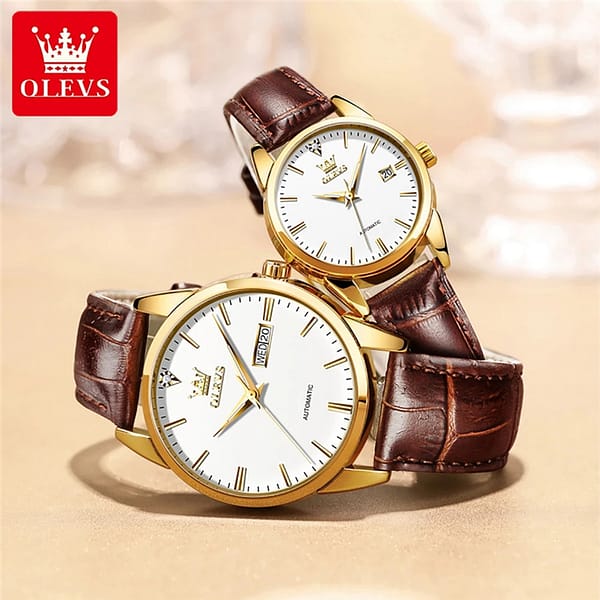 Top Luxury Brand Olevs Couple leather Watches Set Waterproof Men Watch Wristwatches Custom Women Automatic Watch 6629