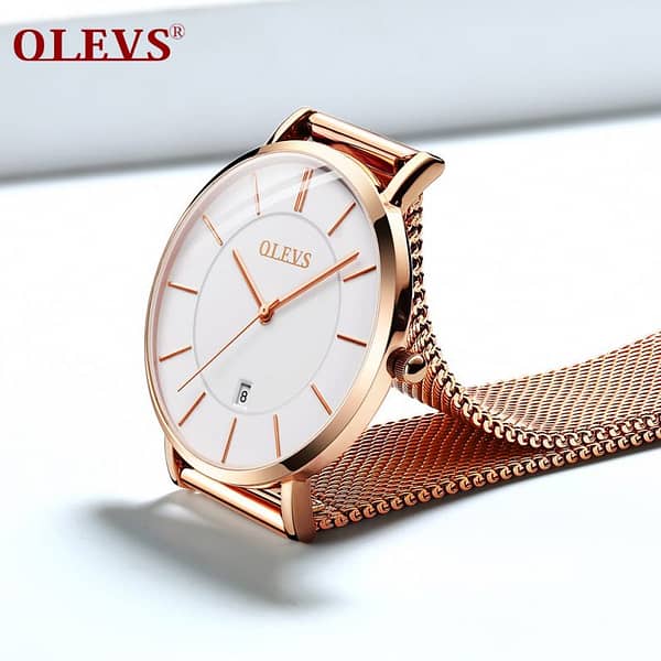 OLEVS 5869 elegant rose gold womens quartz watch clear crystals big dial date display Simple Casual wrist watch