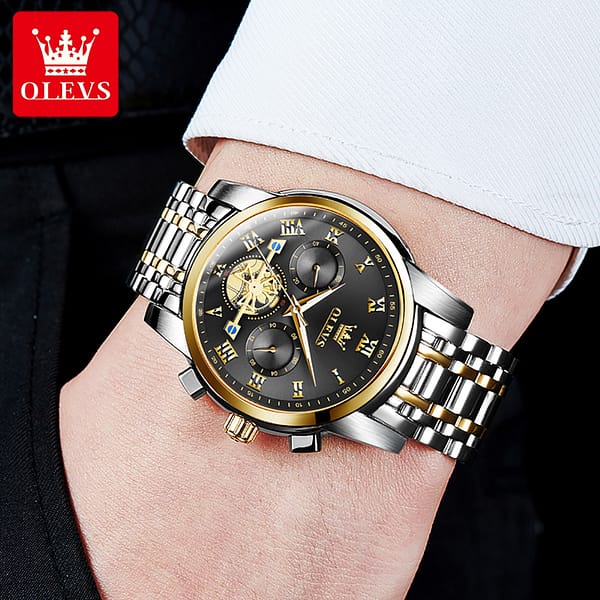 OLEVS 2859 Fashion Business men quartz watch tourbillon logo design multi-time zone steel watch Luxury Quartz Wristwatch - Image 2