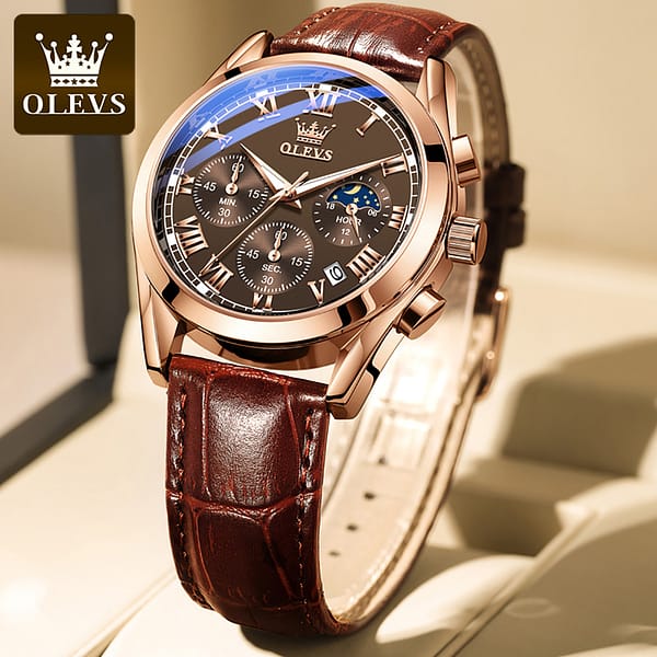 OLEVS 2871 New Luxury Fashion  Glass Quartz Analog Leather Men Watch Casual Leather strap Men wristwatch - Image 2