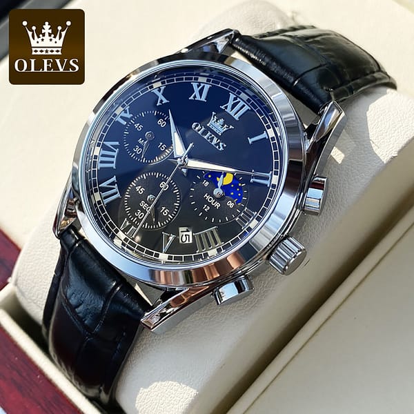 OLEVS 2871 New Luxury Fashion  Glass Quartz Analog Leather Men Watch Casual Leather strap Men wristwatch - Image 3