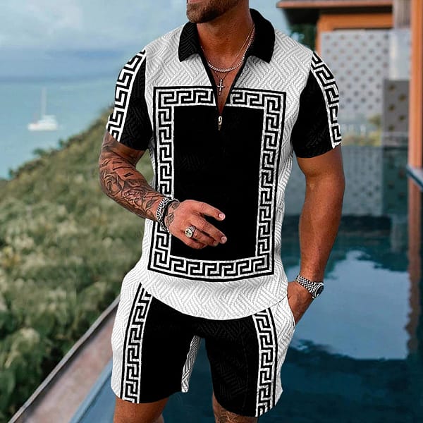 casual men clothing two piece set shorts summer T shirt and short set men