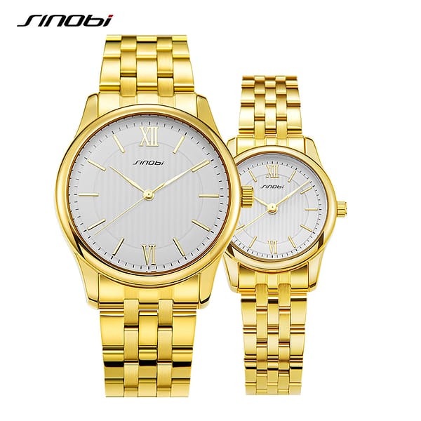 SINOBI Quartz Watches For Lovers Golden Wristwatches Waterproof Couple Watch Woman Man Wife Gift couples watch king and queen - Image 2