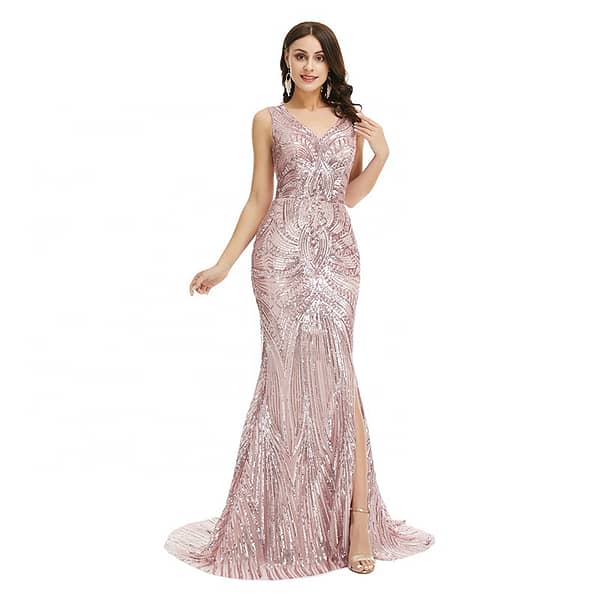 Mermaid Side Slit Lace Applique High Quality Elegant Evening Dresses Pink Prom Gowns - Image 2