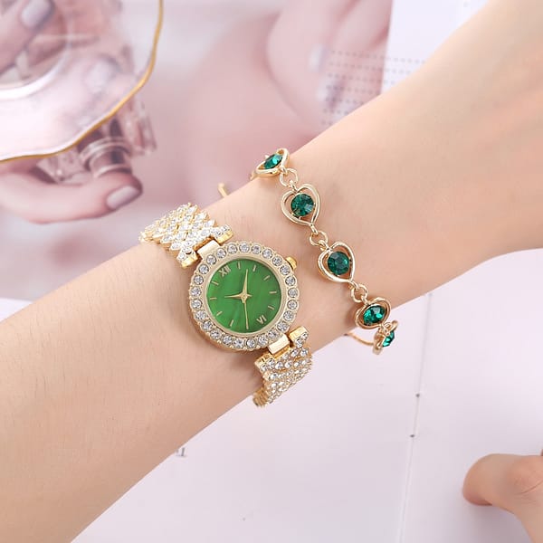 5PCS Set Fashion Temperament Luxury Boutique Set Gift Box full Diamond Watch + Bracelet + Ring + Earrings Necklace Gift Set - Image 3