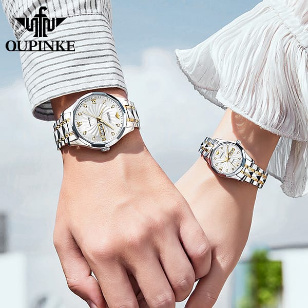 Oupinke 3169 Lovers Waterproof Custom Logo Low MOQ High Quality Simple Luxury Original Brand Couple Men Women Mechanical Watch - Image 2