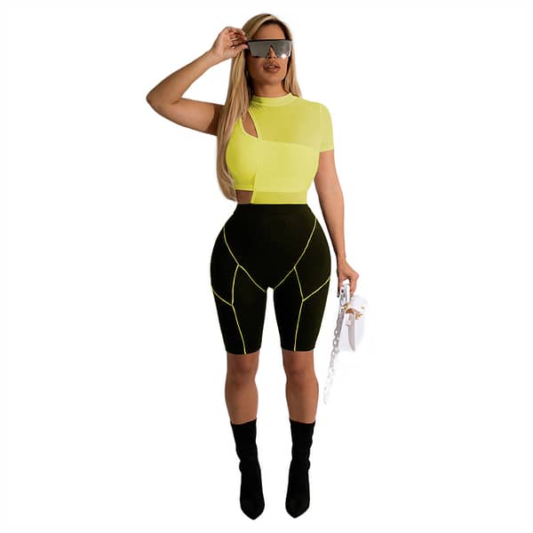 lady plus size sexy casual bralette mesh top t shirt and shorts 3 piece set women outfits clothes clothing 2022 summer for women - Image 2