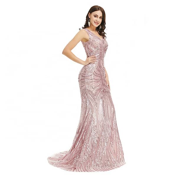 Mermaid Side Slit Lace Applique High Quality Elegant Evening Dresses Pink Prom Gowns - Image 3