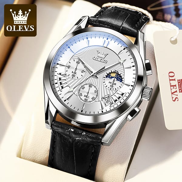 OLEVS 2876  Factory Wristwatches Sales Luxury Brand Men  Waterproof Pu Leather Fashion Diamond Quartz Men watches - Image 2