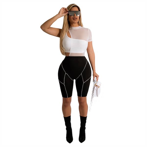 lady plus size sexy casual bralette mesh top t shirt and shorts 3 piece set women outfits clothes clothing 2022 summer for women