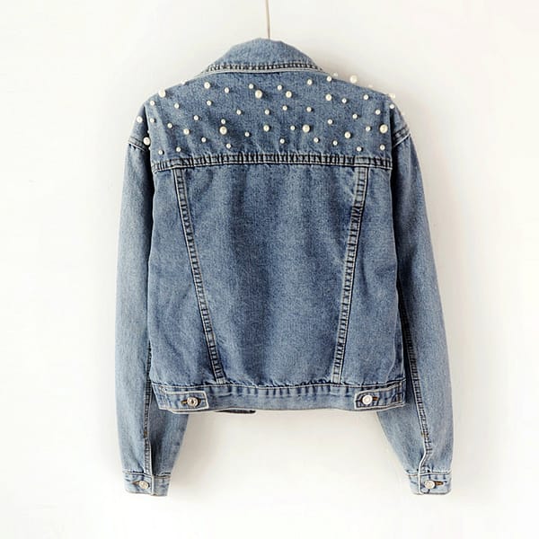 2021 Hot Selling custom Women Pearl Denim jacket Beaded Jackets Loose And Thin  New Short Style wedding Denim Coat