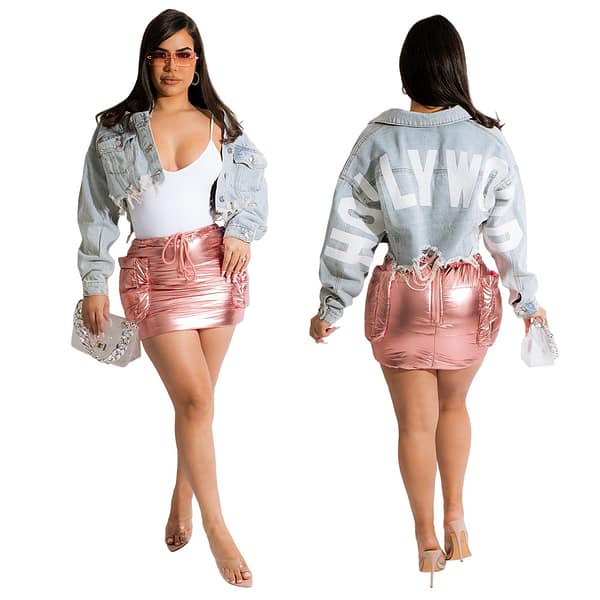 2023 Women Jeans Jacket New Design Jeans Coat Fashion Printed Denim Jacket Oversized Casual Denim Jackets For Women - Image 2