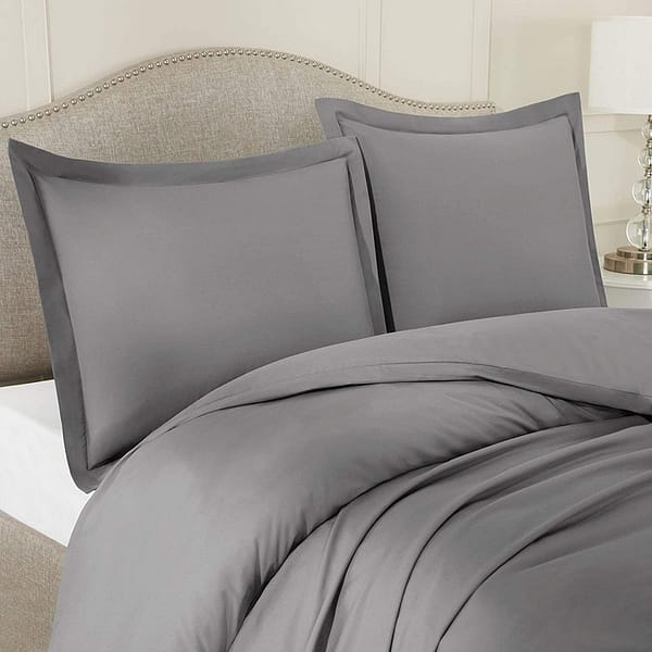 Gray Bedding Duvet Cover 3pcs Set Soft Double Brushed Microfiber Comforter Cover with Button Closure and 2 Pillow Shams - Image 2