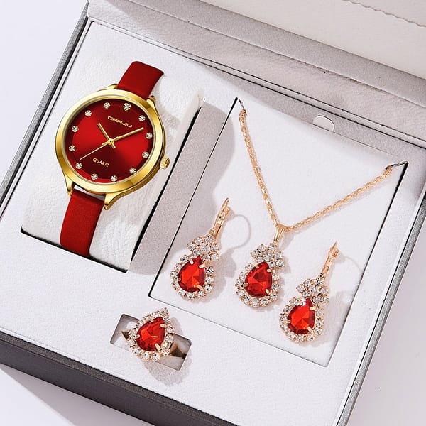 New Fashion Women ladies Quartz Watch  Gift Set Necklace Ring earrings Leather Quartz Wrist watch relojes trajes