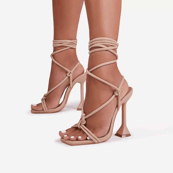 heeled sandals Women  Sandalias Con Tacon Square Toe Pink  Lace Up 2022 high Heels shoes For Women - Image 2