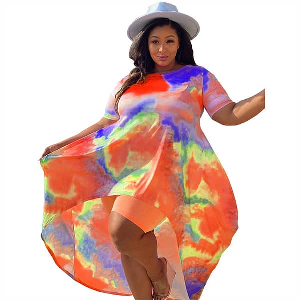 Women Plus Size Sweatsuit High Streetwear Shorts And Tie Dye Dress T-shirt Matching Two 2 Piece Set Tracksuit Outfits - Image 2