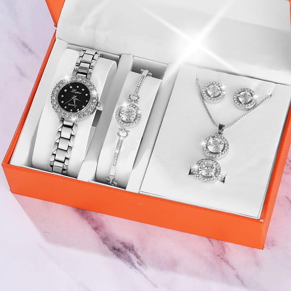 fashion Wristwatch women ring necklace earring bracelets jewelry Quartz Watches gift set for Ladies