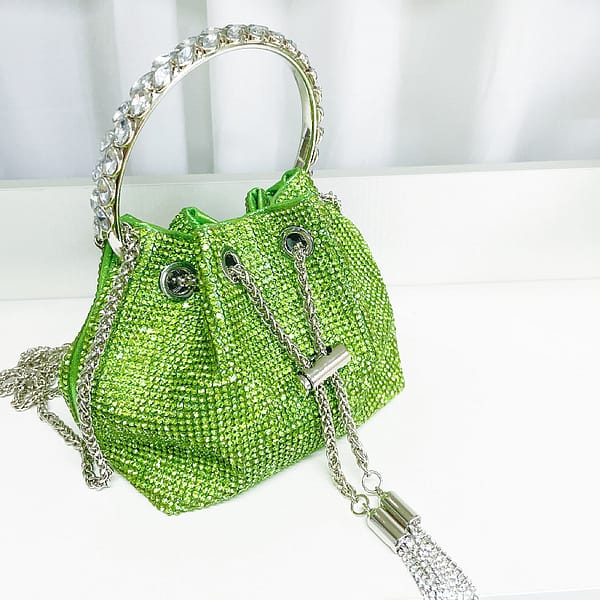 2022 Luxury trendy bling tassel bucket purse tote handbag crystal rhinestone evening bag