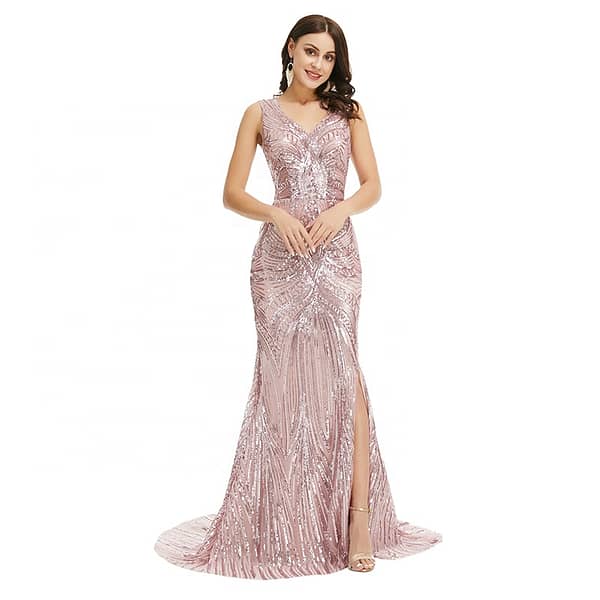 Mermaid Side Slit Lace Applique High Quality Elegant Evening Dresses Pink Prom Gowns