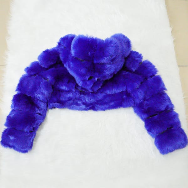 Cropped ladies jacket winter fall clothes keep warm faux fur thick faux racoon fox fur coat with hood for woman trendy