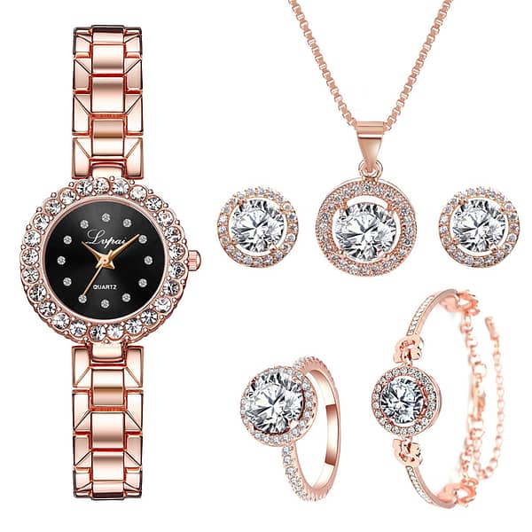 fashion Wristwatch women ring necklace earring bracelets jewelry Quartz Watches gift set for Ladies - Image 3