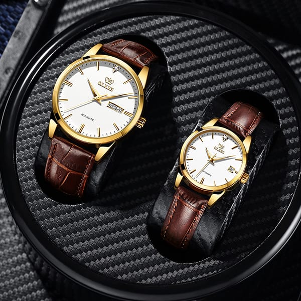 Custom Couple Watches leather Lovers Automatic waterproof luxury brand movement mechanical Women and Men Couple Wristwatches - Image 2