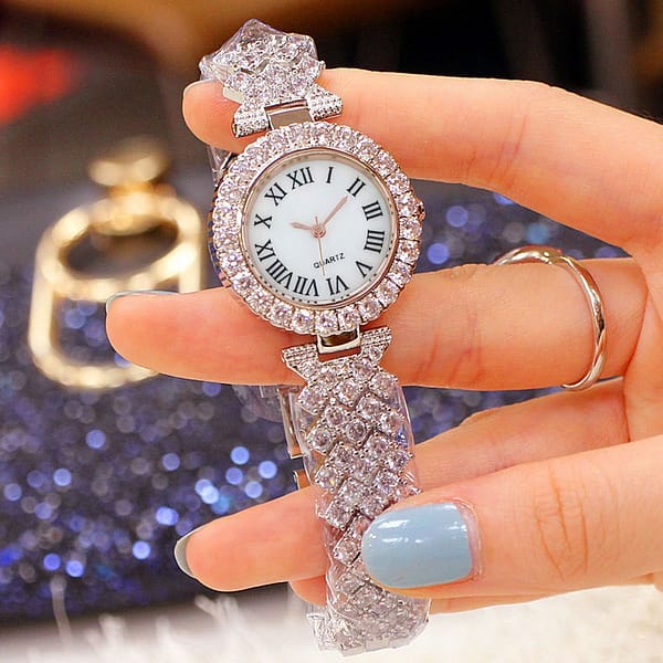 Fashion  luxury watch bling bling full crystals lady watches crystal rose gold bracelet souvenirs gift sets - Image 3