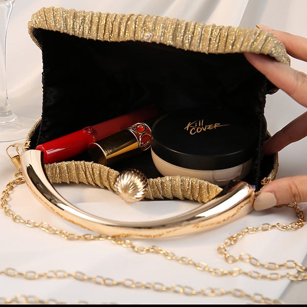 2022 designer Luxury full dress ruched evening clutches chains shoulder hand bag Ladies unique handbags clutch bags - Image 3