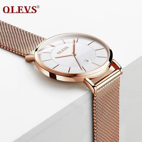 OLEVS 5869 elegant rose gold womens quartz watch clear crystals big dial date display Simple Casual wrist watch - Image 2