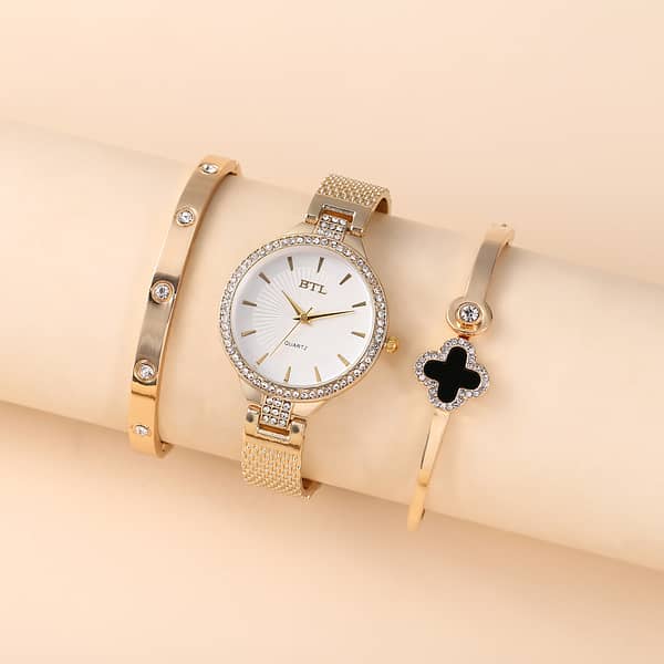 Stylish Minimalist Gold Diamond Women Gift Watch Sets Quartz Ladies  Sets Quartz Ladies Simple Wrist Watch Box Bracelet Set - Image 3