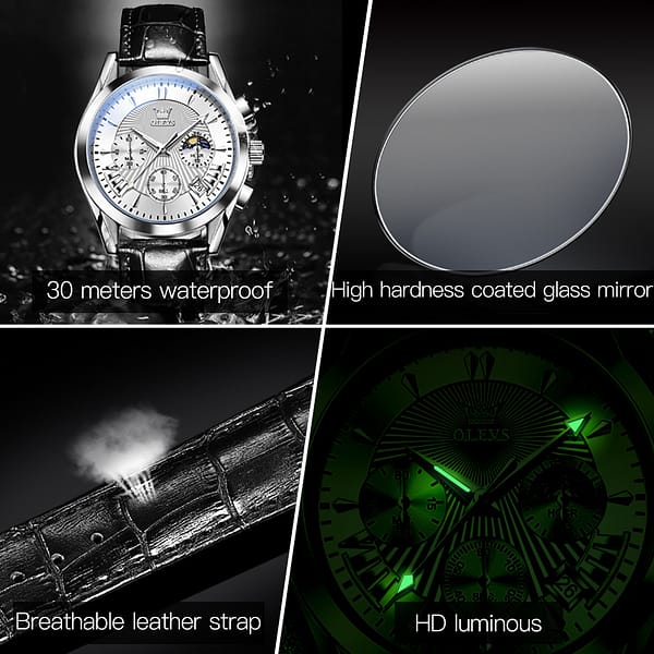 OLEVS 2876  Factory Wristwatches Sales Luxury Brand Men  Waterproof Pu Leather Fashion Diamond Quartz Men watches - Image 3