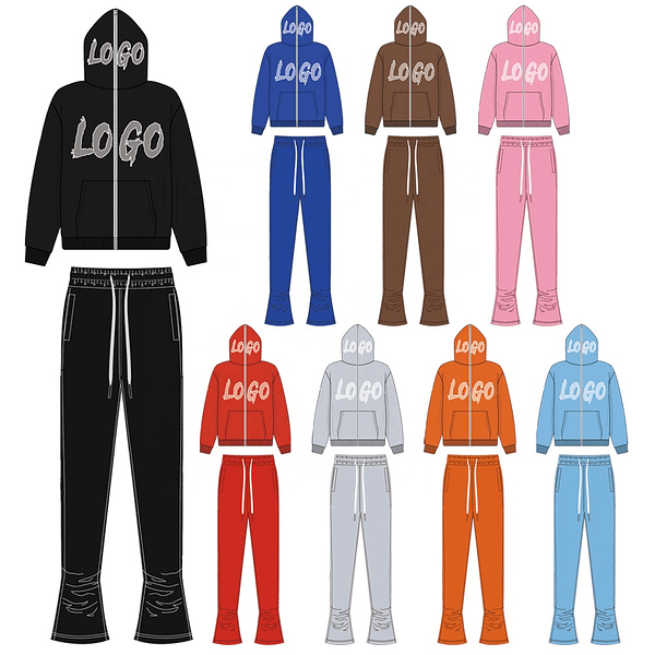 Mens Custom Clothing 2 Piece Jogger Set Men Two Piece Sets Fleece Full Zip Up Hoodie Custom Rhinestone Tracksuit And Sweatpants - Image 2