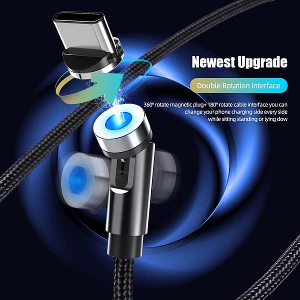 1 sample ok 3 in 1 Led Micro USB C Mobile Phone Charger for Lighting 540 Degree Rotating Magnetic Charging Cable - Image 2