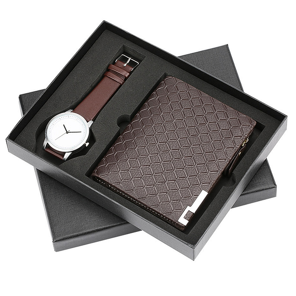 X400 new year set gift for men gift set branded private label men watch sets leather band exquisite packaging watch wallet